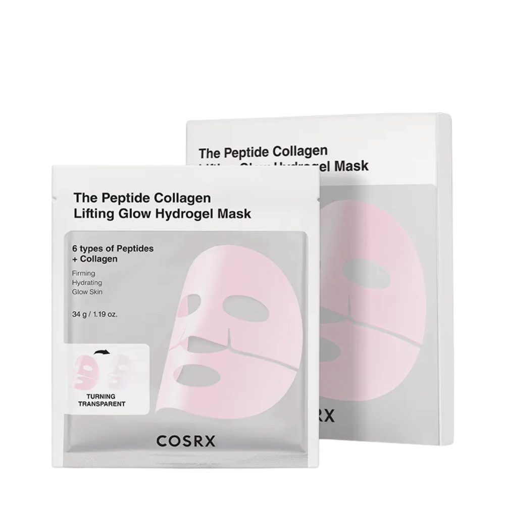 Produktbild von COSRX Peptide Collagen Lifting Glow Hydrogel Maske – straffende und feuchtigkeitsspendende Gesichtsmaske mit Peptiden und Kollagen.