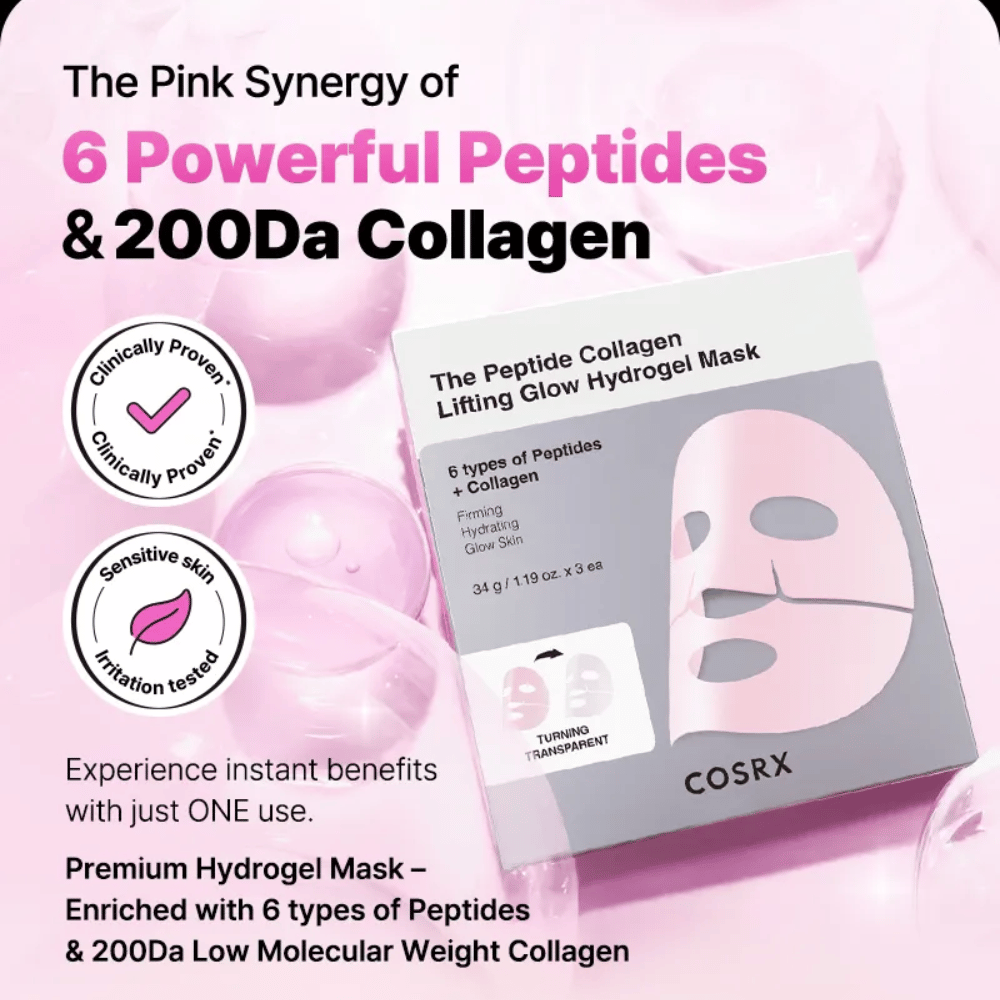 COSRX Peptide Collagen Maske – angereichert mit 6 Arten von Peptiden und Kollagen, klinisch getestet für empfindliche Haut.
