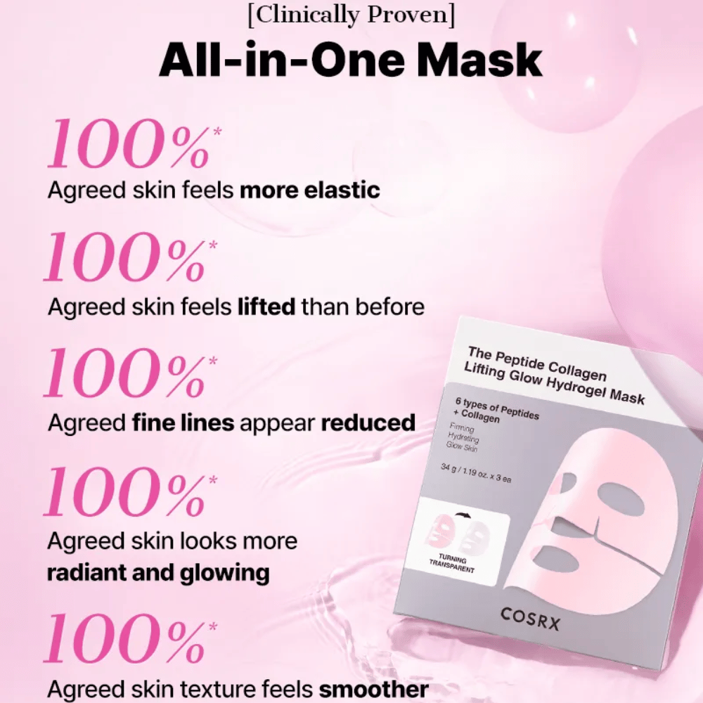 COSRX Peptide Collagen Maske – 100 % erleben festere, elastischere und strahlendere Haut mit gleichmäßigerer Struktur.