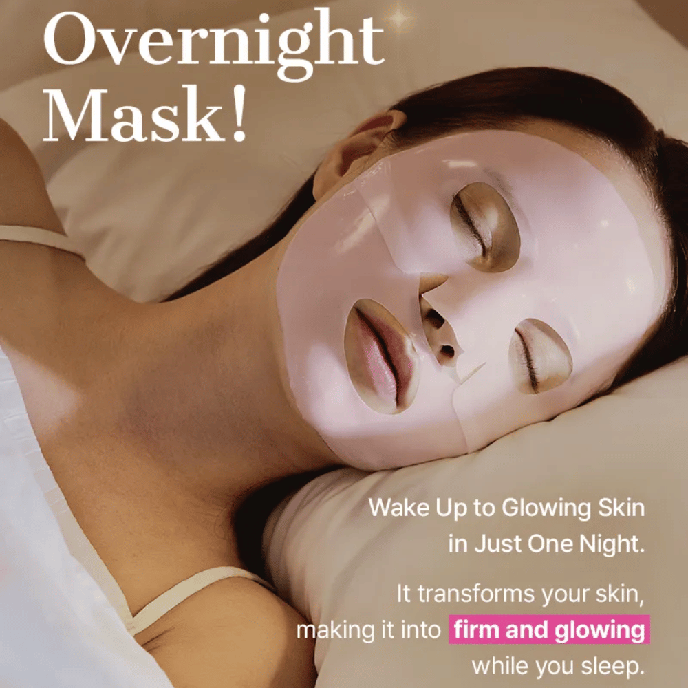 COSRX Peptide Collagen Hydrogel Maske als Nachtmaske verwendet – spendet Feuchtigkeit, strafft und verleiht über Nacht Glanz.