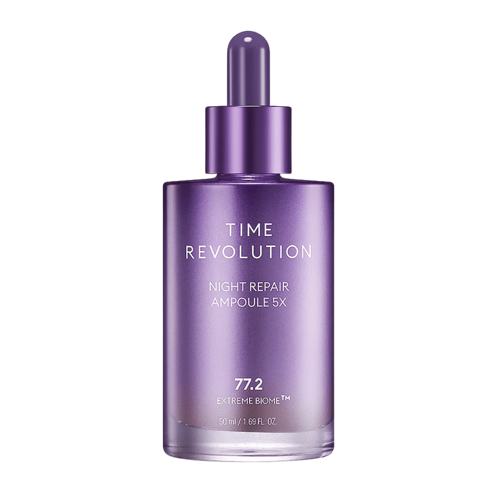 5. MISSHA Time Revolution Night Repair Ampoule 5X 50 ml – konzentrierte Nachtampulle in lila Glasflasche mit Pipette
