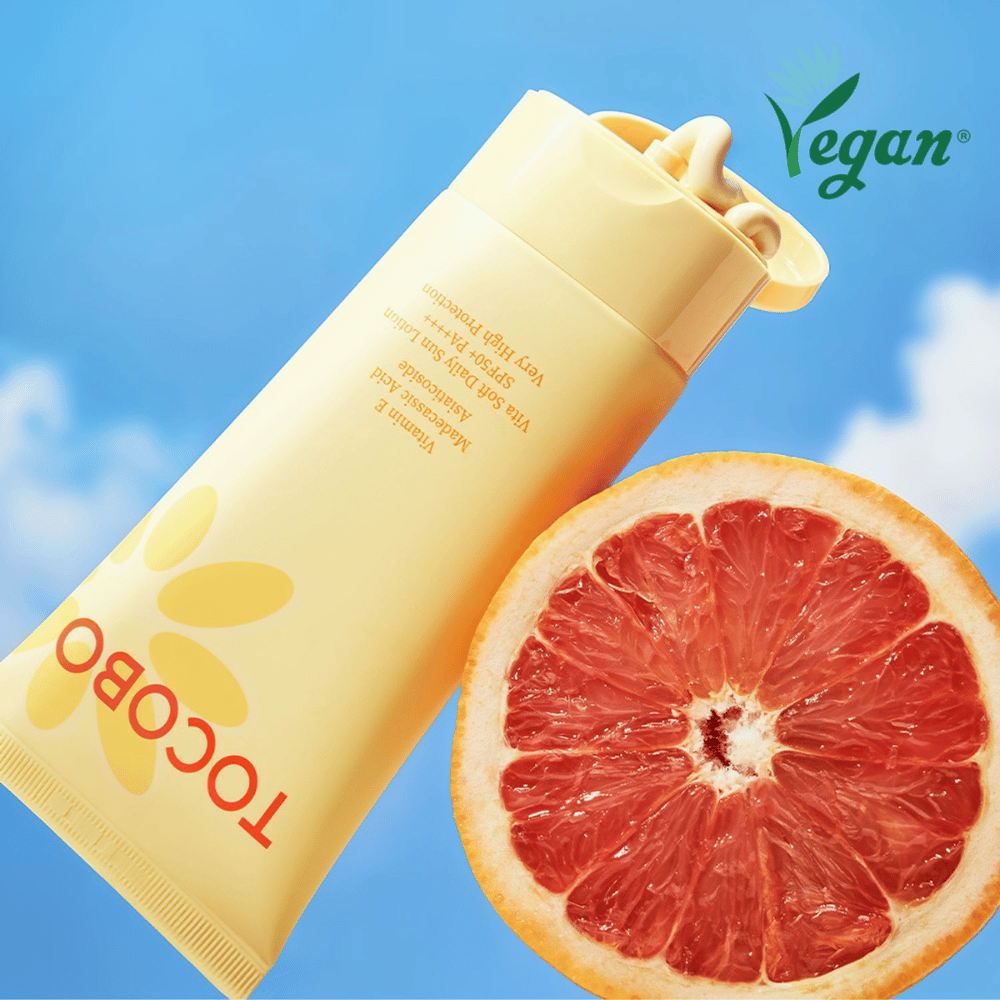Tocobo Sonnencreme mit Grapefruit und Vitamin E, die vor UV-Strahlen schützt und der Haut Ausstrahlung sowie Feuchtigkeit verleiht