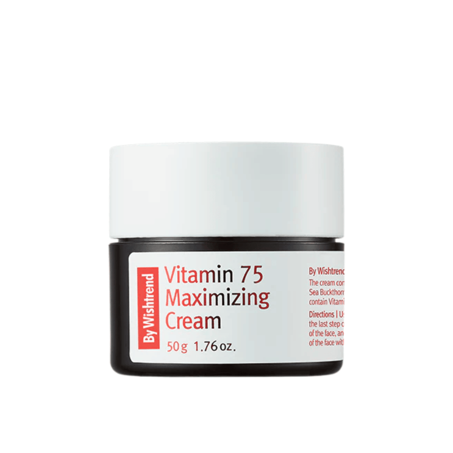 By Wishtrend Vitamin 75 Maximizing Cream Creme-Textur im Tiegel, die schnell einzieht und die Haut mit Feuchtigkeit versorgt, ohne sich schwer anzufühlen.