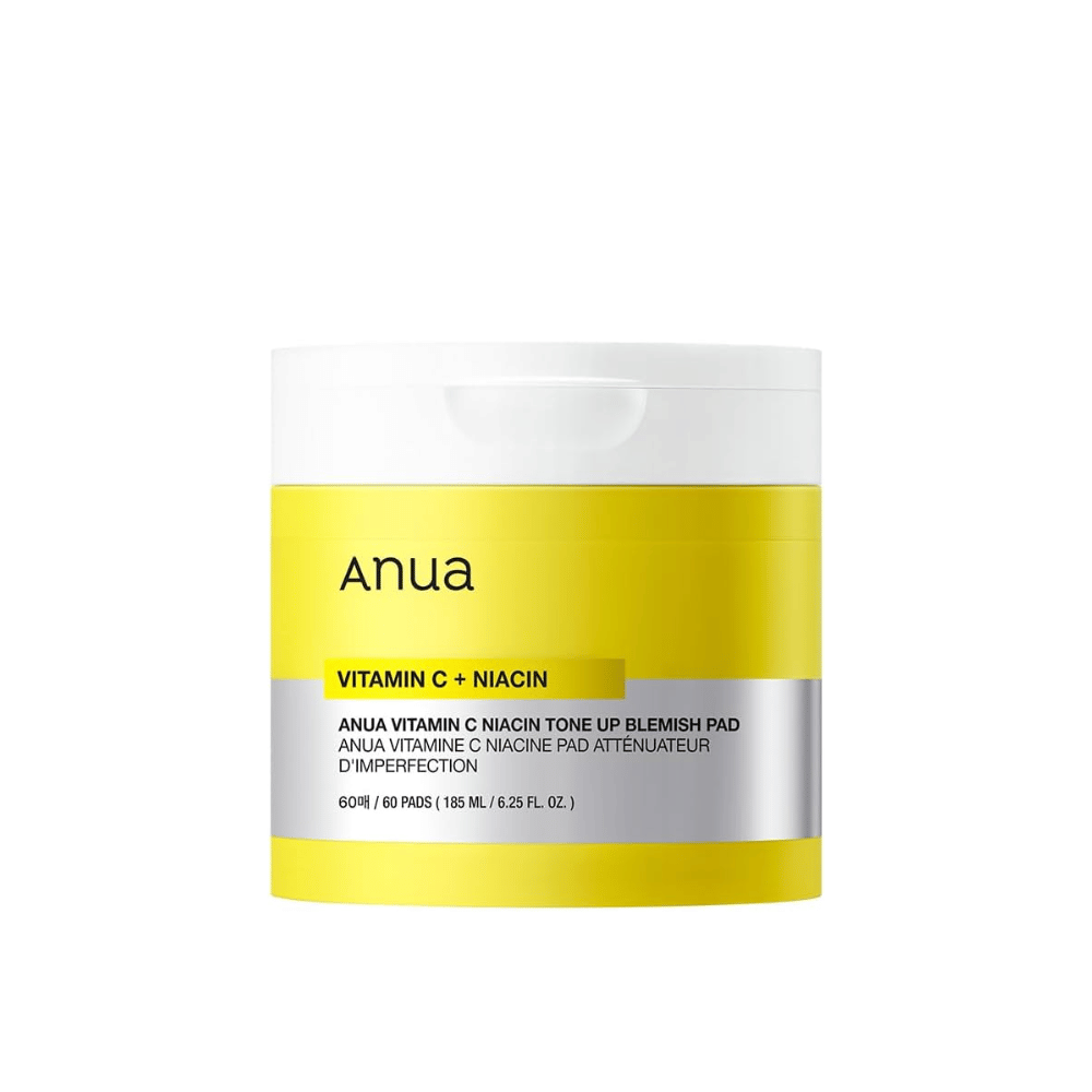 Anua Vitamin C + Niacin Tone Up Blemish Pad – Exfolierende und glanzgebende Toner-Pads.

🍊 Vitamin C – Hellt die Haut auf und gleicht den Hautton aus.
💧 Niacinamid – Reduziert Unebenheiten und verbessert die Hautelastizität.
✨ Sanfte Exfoliation – Entfernt abgestorbene Hautzellen und verleiht einen frischen Glanz.

Perfekt für eine klarere und strahlendere Haut!