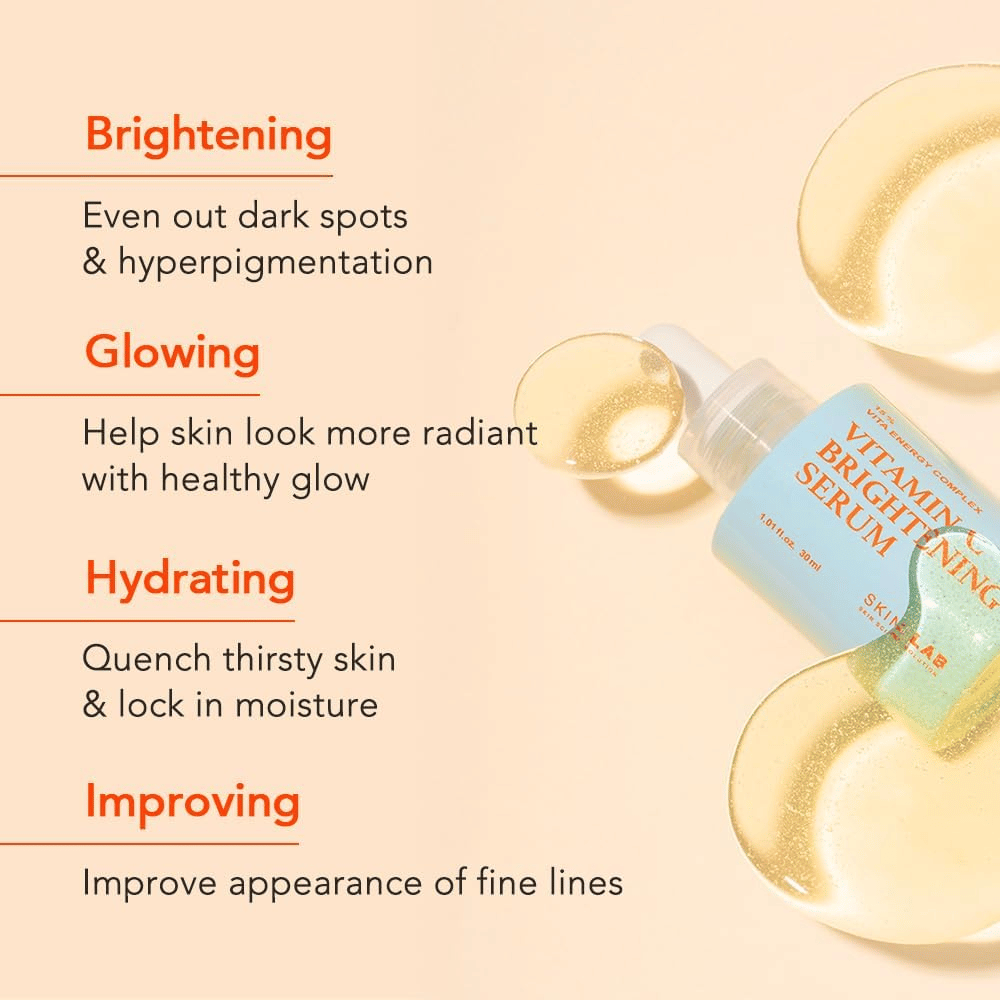 Skin&Lab Vitamin C Brightening Serum verbessert den Hautton und die Struktur, indem es dunkle Flecken und Hyperpigmentierung reduziert. Es spendet Feuchtigkeit, verleiht einen frischen Glanz und verbessert die Elastizität der Haut. Perfekt, um der Haut ein strahlendes und gleichmäßiges Aussehen zu verleihen.