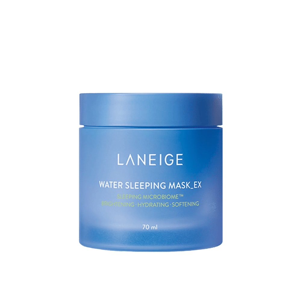 LANEIGE Water Sleeping Mask_EX in blauer Dose mit weißem und grünem Text, freigestellt vor weißem Hintergrund.