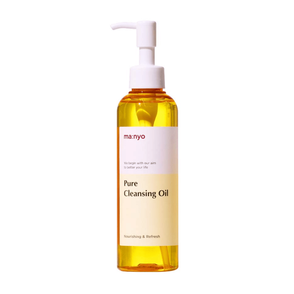Eine Flasche ma:nyo Pure Cleansing Oil 200ml für Make-up-Entfernung auf einem weißen Hintergrund ausgestellt.