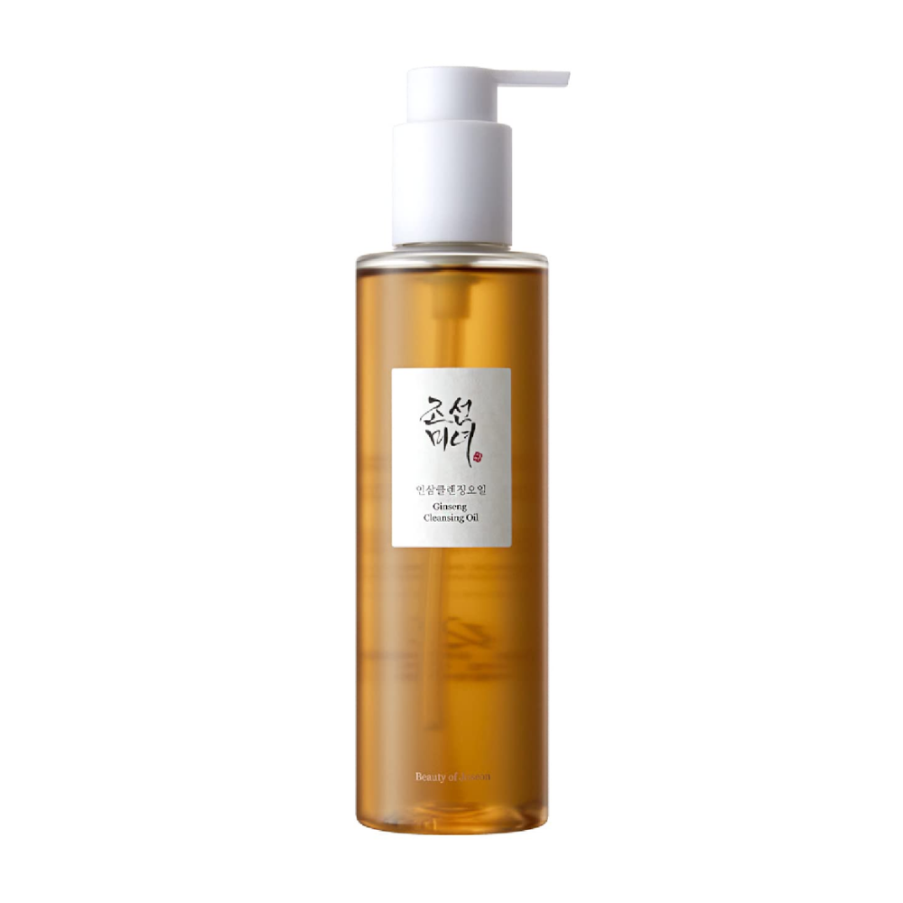 Eine Flasche Beauty of Joseon Ginseng Cleansing Oil 210ml auf weißem Hintergrund, mit Ginseng-Samenöl.